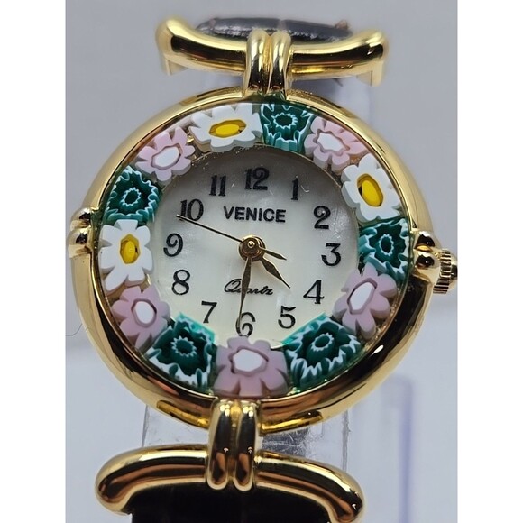 Venice Murano Millefiori Glass Border Womens Quartz Watch Leather New Battery - Picture 4 of 12